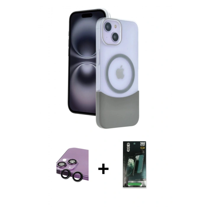 MARSİLYAN™- iPhone 14 Kılıf Kozmos Form Özel Seri - Şeffaf 360 Full Body Arka Koruyucu + Raze Metal Kamera Lens - SH