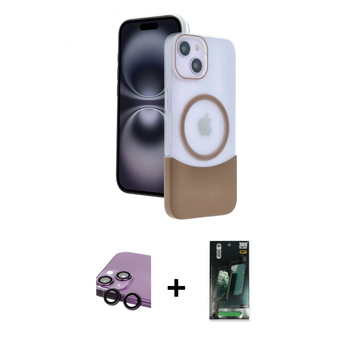 MARSİLYAN™- iPhone 14 Kılıf Kozmos Form Özel Seri - Şeffaf 360 Full Body Arka Koruyucu + Raze Metal Kamera Lens - SH