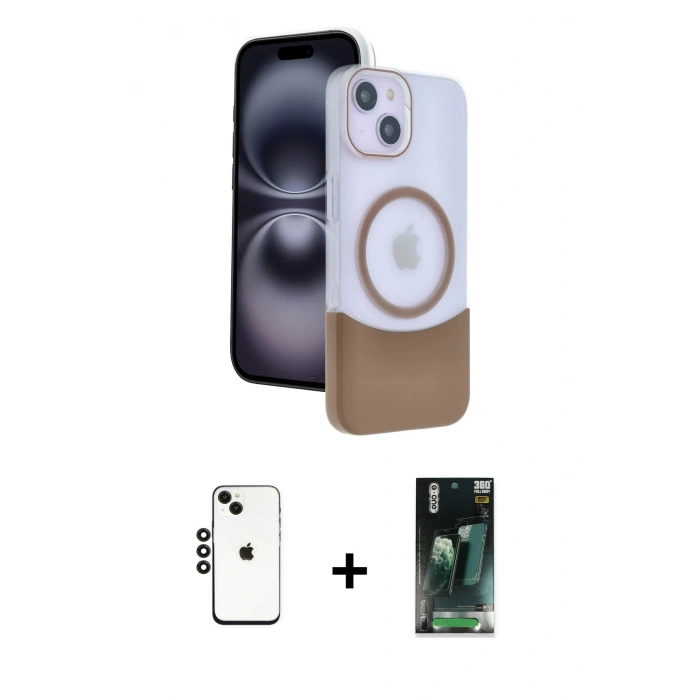 MARSİLYAN™- iPhone 14 Kılıf Kozmos Form Özel Seri - Şeffaf 360 Full Body Arka Koruyucu + Shine Kamera Lens - SH
