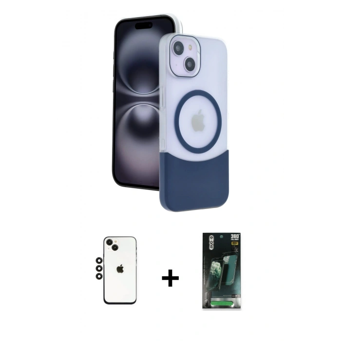MARSİLYAN™- iPhone 14 Kılıf Kozmos Form Özel Seri - Şeffaf 360 Full Body Arka Koruyucu + Shine Kamera Lens - SH