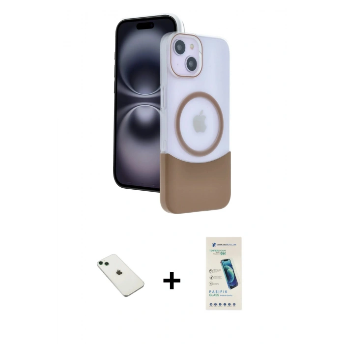MARSİLYAN™- iPhone 14 Kılıf Kozmos Form Özel Seri - Şeffaf Pasifik Cam Ekran Koruyucu + Diamond Kamera Lens - YL