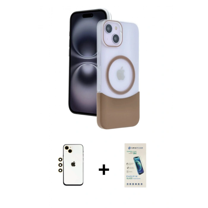 MARSİLYAN™- iPhone 14 Kılıf Kozmos Form Özel Seri - Şeffaf Pasifik Cam Ekran Koruyucu + Shine Kamera Lens - GD