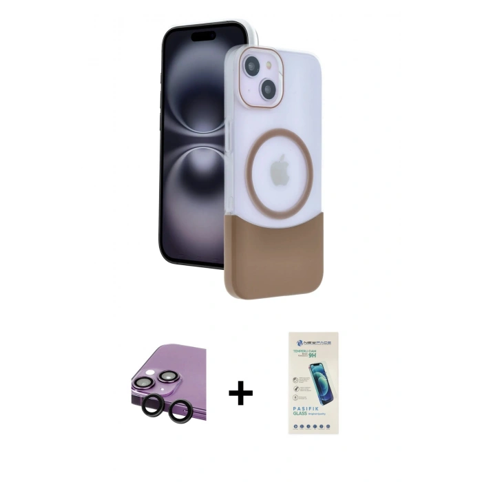 MARSİLYAN™- iPhone 14 Kılıf Kozmos Form Özel Seri - Şeffaf Pasifik Cam Ekran Koruyucu + Raze Metal Kamera Lens - SH