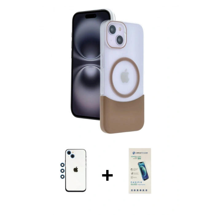 MARSİLYAN™- iPhone 14 Kılıf Kozmos Form Özel Seri - Şeffaf Pasifik Cam Ekran Koruyucu + Shine Kamera Lens - MI