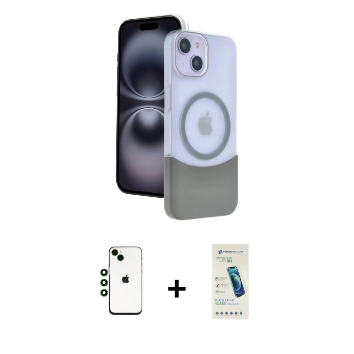 MARSİLYAN™- iPhone 14 Kılıf Kozmos Form Özel Seri - Şeffaf Pasifik Cam Ekran Koruyucu + Shine Kamera Lens - YL