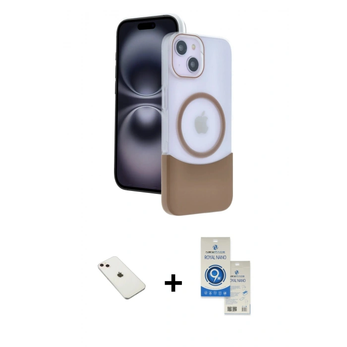 MARSİLYAN™- iPhone 14 Kılıf Kozmos Form Özel Seri - Şeffaf Royal Nano Ekran Koruyucu + Diamond Kamera Lens - PE