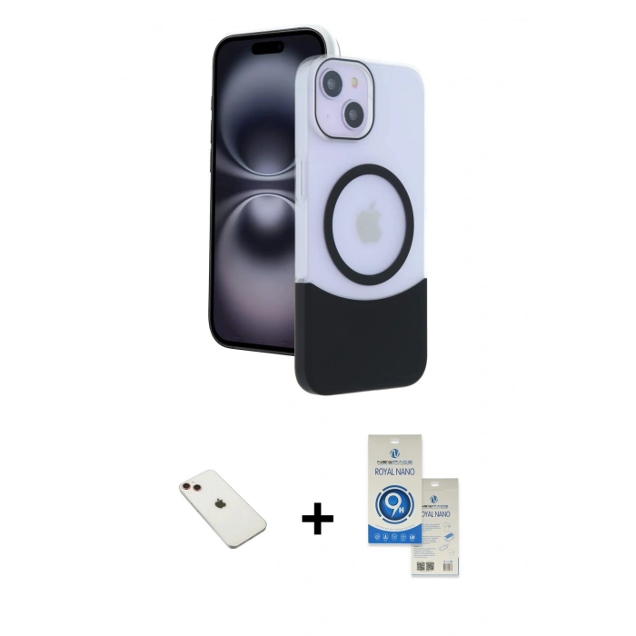 MARSİLYAN™- iPhone 14 Kılıf Kozmos Form Özel Seri - Şeffaf Royal Nano Ekran Koruyucu + Diamond Kamera Lens - KI