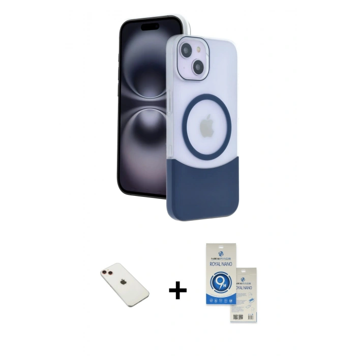 MARSİLYAN™- iPhone 14 Kılıf Kozmos Form Özel Seri - Şeffaf Royal Nano Ekran Koruyucu + Diamond Kamera Lens - KI