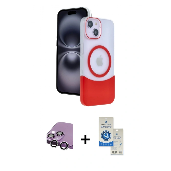 MARSİLYAN™- iPhone 14 Kılıf Kozmos Form Özel Seri - Şeffaf Royal Nano Ekran Koruyucu + Raze Metal Kamera Lens - GS