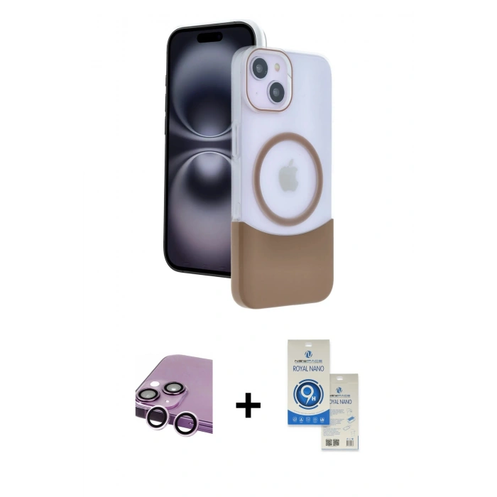 MARSİLYAN™- iPhone 14 Kılıf Kozmos Form Özel Seri - Şeffaf Royal Nano Ekran Koruyucu + Raze Metal Kamera Lens - MR