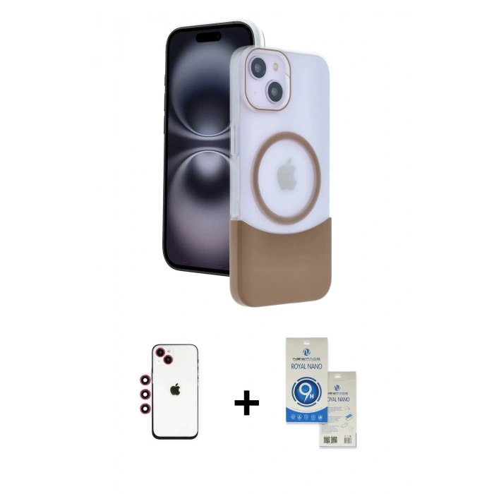 MARSİLYAN™- iPhone 14 Kılıf Kozmos Form Özel Seri - Şeffaf Royal Nano Ekran Koruyucu + Shine Kamera Lens - KI