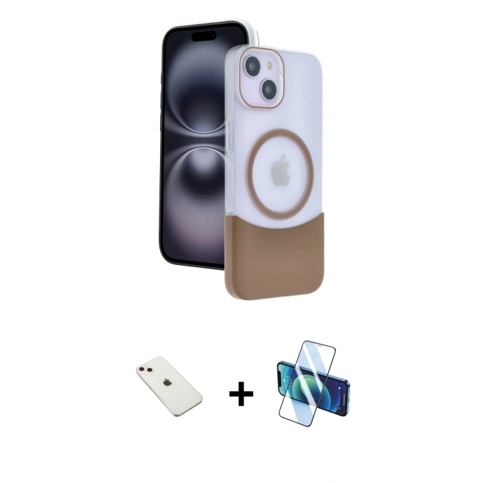 MARSİLYAN™- iPhone 14 Kılıf Kozmos Form Özel Seri - Siyah 3D Antistatik Cam Ekran Koruyucu + Diamond Kamera Lens - PE
