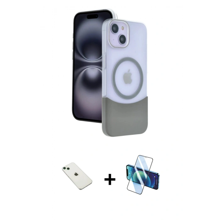 MARSİLYAN™- iPhone 14 Kılıf Kozmos Form Özel Seri - Siyah 3D Antistatik Cam Ekran Koruyucu + Diamond Kamera Lens - YL
