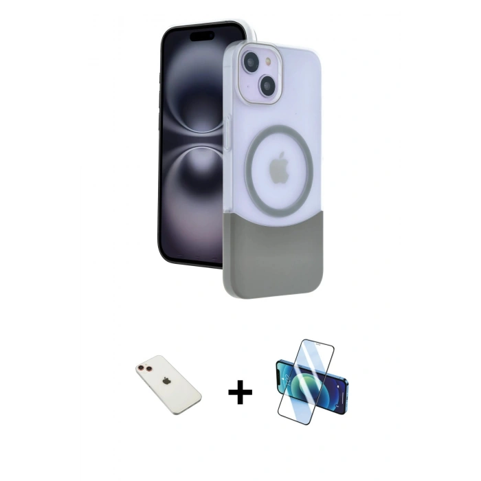 MARSİLYAN™- iPhone 14 Kılıf Kozmos Form Özel Seri - Siyah 3D Antistatik Cam Ekran Koruyucu + Diamond Kamera Lens - KI