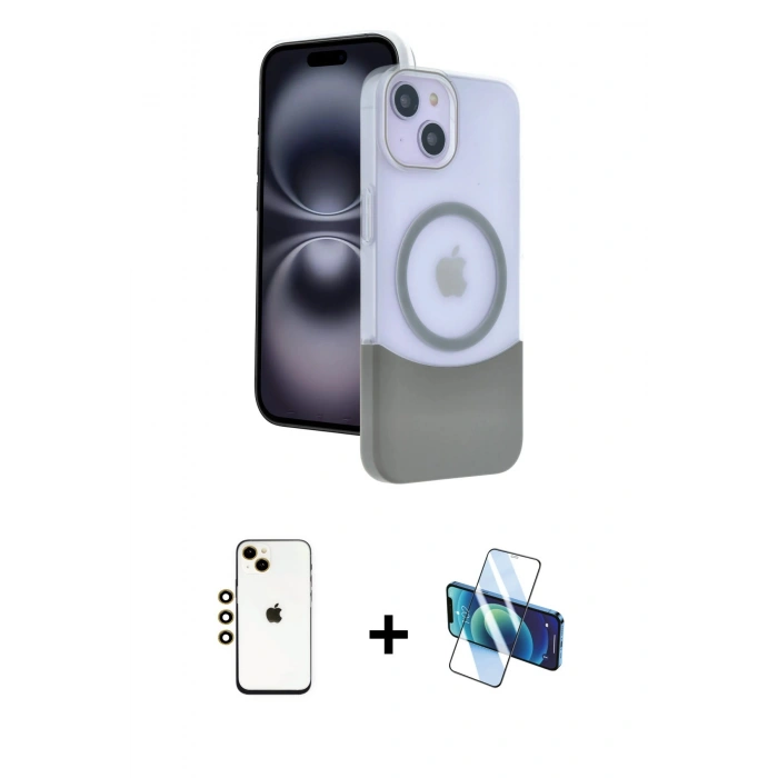 MARSİLYAN™- iPhone 14 Kılıf Kozmos Form Özel Seri - Siyah 3D Antistatik Cam Ekran Koruyucu + Shine Kamera Lens - GD