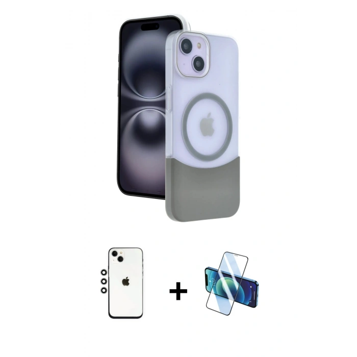 MARSİLYAN™- iPhone 14 Kılıf Kozmos Form Özel Seri - Siyah 3D Antistatik Cam Ekran Koruyucu + Shine Kamera Lens - GS