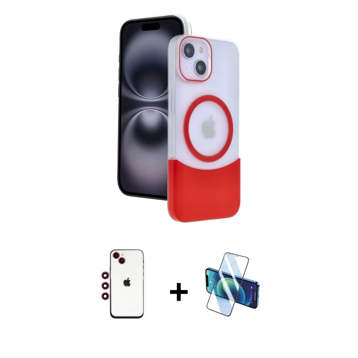 MARSİLYAN™- iPhone 14 Kılıf Kozmos Form Özel Seri - Siyah 3D Antistatik Cam Ekran Koruyucu + Shine Kamera Lens - KI