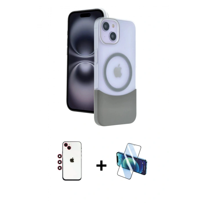 MARSİLYAN™- iPhone 14 Kılıf Kozmos Form Özel Seri - Siyah 3D Antistatik Cam Ekran Koruyucu + Shine Kamera Lens - KI