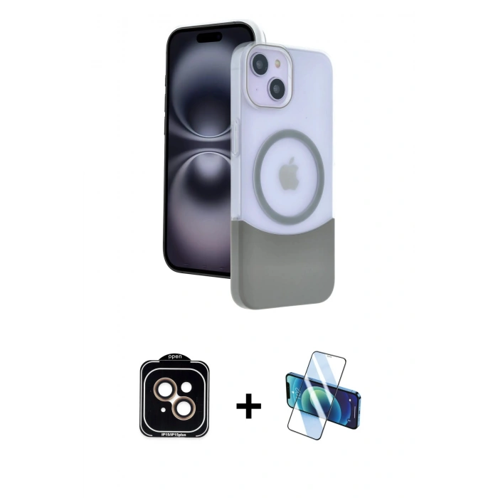 MARSİLYAN™- iPhone 14 Kılıf Kozmos Form Özel Seri - Siyah 3D Antistatik Cam Ekran Koruyucu + PVD Metal Kamera Lens - TU