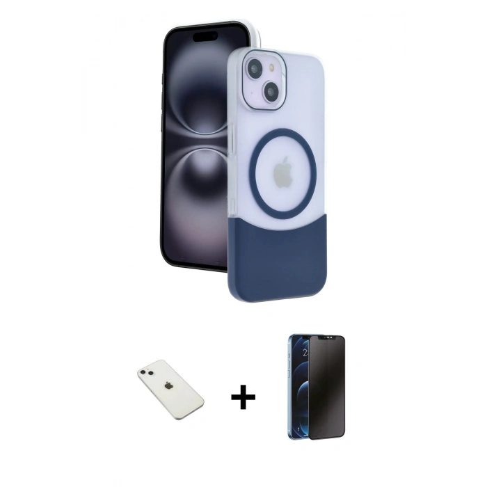 MARSİLYAN™- iPhone 14 Kılıf Kozmos Form Özel Seri - Siyah 3D Antistatik Hayalet Cam Ekran Koruyucu + Diamond Kamera Lens - SABE