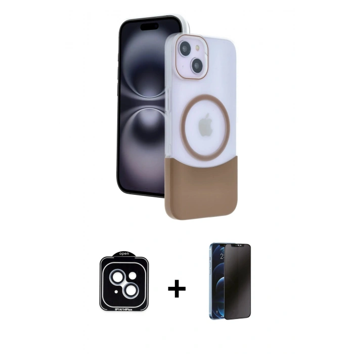 MARSİLYAN™- iPhone 14 Kılıf Kozmos Form Özel Seri - Siyah 3D Antistatik Hayalet Cam Ekran Koruyucu + PVD Metal Kamera Lens - MI