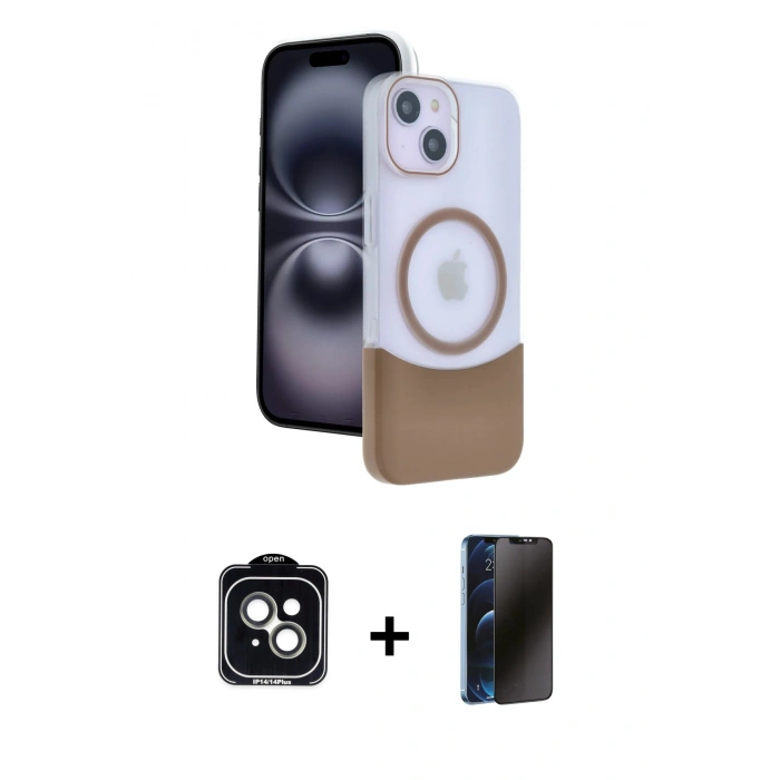 MARSİLYAN™- iPhone 14 Kılıf Kozmos Form Özel Seri - Siyah 3D Antistatik Hayalet Cam Ekran Koruyucu + PVD Metal Kamera Lens - YL