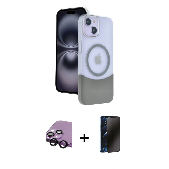 MARSİLYAN™- iPhone 14 Kılıf Kozmos Form Özel Seri - Siyah 3D Antistatik Hayalet Cam Ekran Koruyucu + Raze Metal Kamera Lens - SH