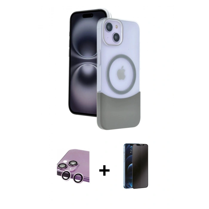 MARSİLYAN™- iPhone 14 Kılıf Kozmos Form Özel Seri - Siyah 3D Antistatik Hayalet Cam Ekran Koruyucu + Raze Metal Kamera Lens - MR