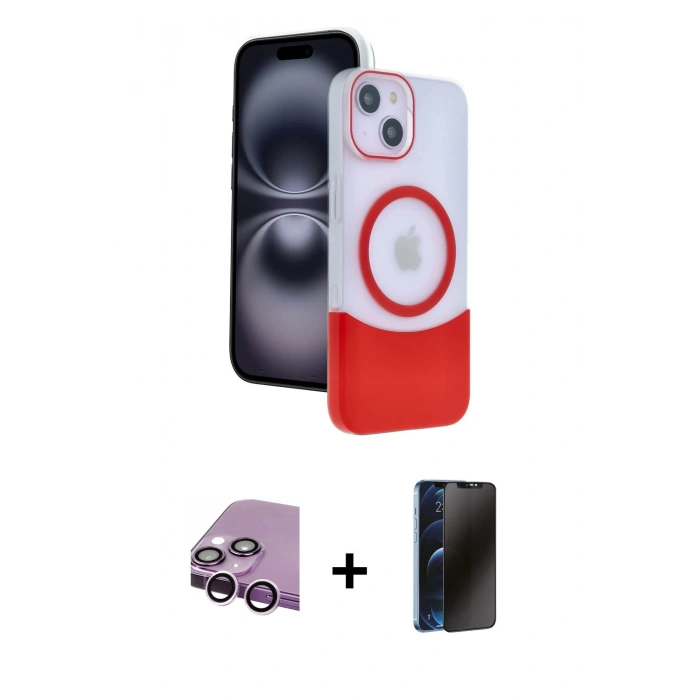 MARSİLYAN™- iPhone 14 Kılıf Kozmos Form Özel Seri - Siyah 3D Antistatik Hayalet Cam Ekran Koruyucu + Raze Metal Kamera Lens - MR