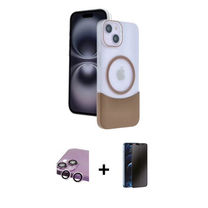 MARSİLYAN™- iPhone 14 Kılıf Kozmos Form Özel Seri - Siyah 3D Antistatik Hayalet Cam Ekran Koruyucu + Raze Metal Kamera Lens - MR