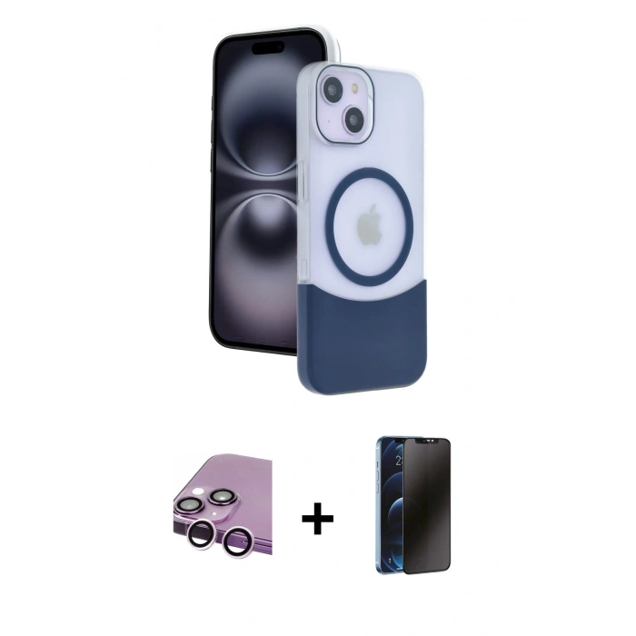 MARSİLYAN™- iPhone 14 Kılıf Kozmos Form Özel Seri - Siyah 3D Antistatik Hayalet Cam Ekran Koruyucu + Raze Metal Kamera Lens - MR
