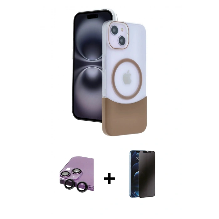 MARSİLYAN™- iPhone 14 Kılıf Kozmos Form Özel Seri - Siyah 3D Antistatik Hayalet Cam Ekran Koruyucu + Raze Metal Kamera Lens - SH