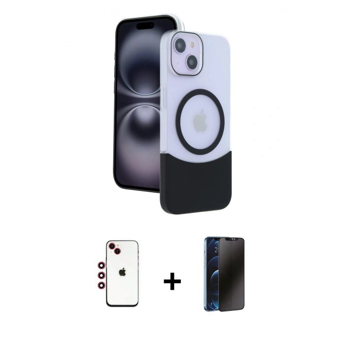 MARSİLYAN™- iPhone 14 Kılıf Kozmos Form Özel Seri - Siyah 3D Antistatik Hayalet Cam Ekran Koruyucu + Shine Kamera Lens - KI