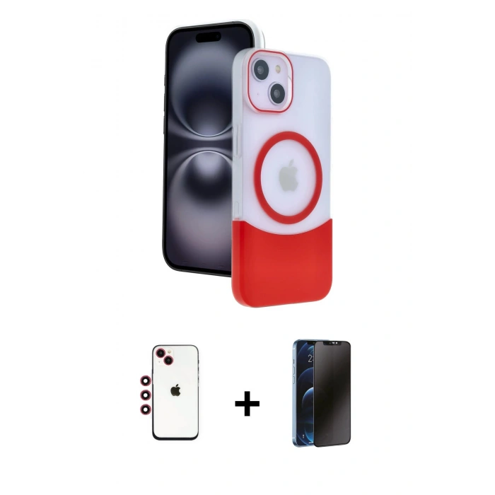 MARSİLYAN™- iPhone 14 Kılıf Kozmos Form Özel Seri - Siyah 3D Antistatik Hayalet Cam Ekran Koruyucu + Shine Kamera Lens - KI