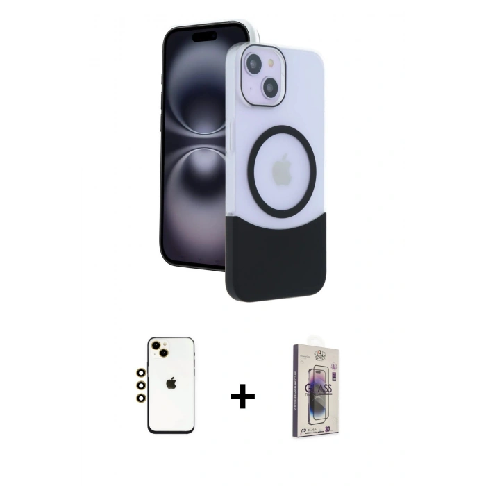 MARSİLYAN™- iPhone 14 Kılıf Kozmos Form Özel Seri - Siyah Bilvis 3D Cam Ekran Koruyucu + Shine Kamera Lens - GD