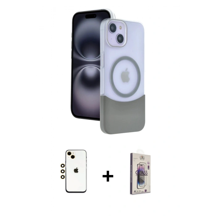MARSİLYAN™- iPhone 14 Kılıf Kozmos Form Özel Seri - Siyah Bilvis 3D Cam Ekran Koruyucu + Shine Kamera Lens - GD