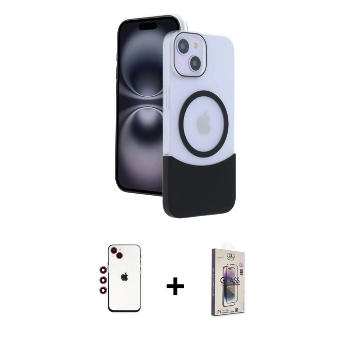 MARSİLYAN™- iPhone 14 Kılıf Kozmos Form Özel Seri - Siyah Bilvis 3D Cam Ekran Koruyucu + Shine Kamera Lens - KI