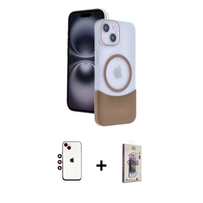 MARSİLYAN™- iPhone 14 Kılıf Kozmos Form Özel Seri - Siyah Bilvis 3D Cam Ekran Koruyucu + Shine Kamera Lens - KI