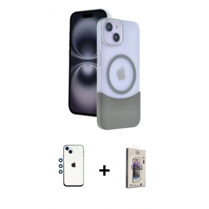 MARSİLYAN™- iPhone 14 Kılıf Kozmos Form Özel Seri - Siyah Bilvis 3D Cam Ekran Koruyucu + Shine Kamera Lens - MI