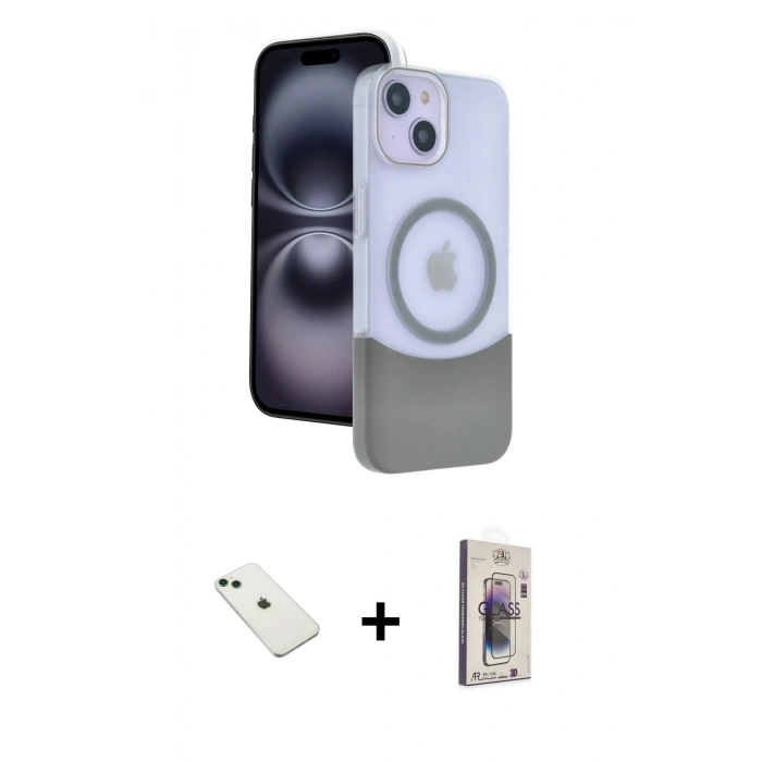 MARSİLYAN™- iPhone 14 Kılıf Kozmos Form Özel Seri - Siyah Bilvis 3D Cam Ekran Koruyucu + Yeşil Diamond Kamera Lens