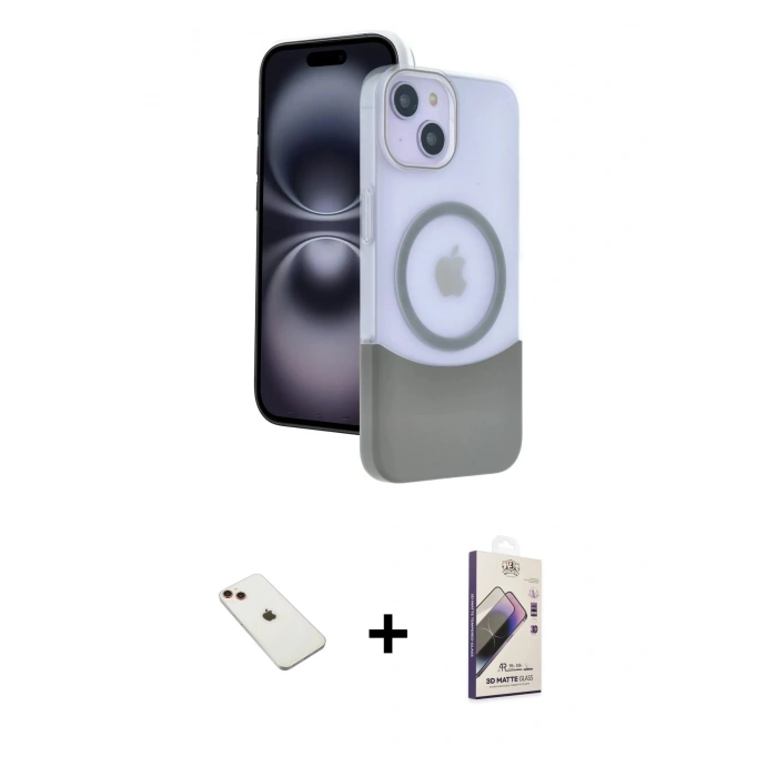 MARSİLYAN™- iPhone 14 Kılıf Kozmos Form Özel Seri - Siyah Bilvis 3D Mat Cam Ekran Koruyucu + Diamond Kamera Lens - KI