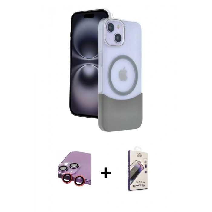 MARSİLYAN™- iPhone 14 Kılıf Kozmos Form Özel Seri - Siyah Bilvis 3D Mat Cam Ekran Koruyucu + Raze Metal Kamera Lens - KI