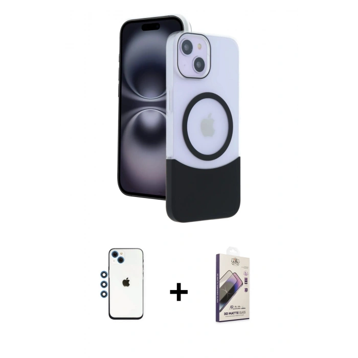 MARSİLYAN™- iPhone 14 Kılıf Kozmos Form Özel Seri - Siyah Bilvis 3D Mat Cam Ekran Koruyucu + Shine Kamera Lens - MI