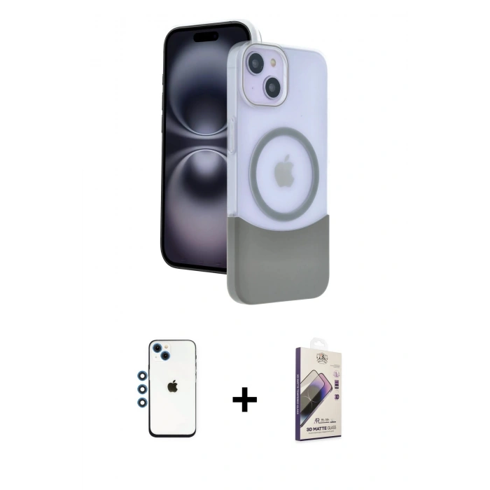 MARSİLYAN™- iPhone 14 Kılıf Kozmos Form Özel Seri - Siyah Bilvis 3D Mat Cam Ekran Koruyucu + Shine Kamera Lens - MI