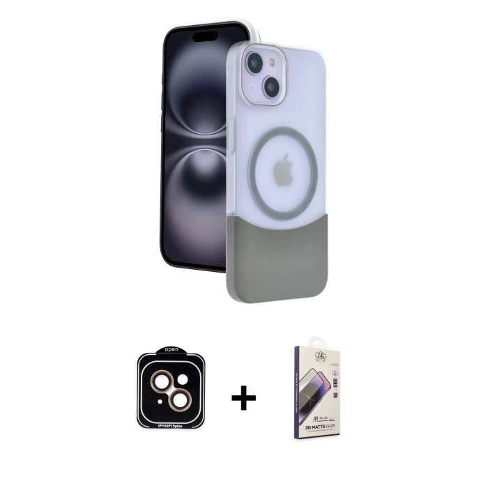 MARSİLYAN™- iPhone 14 Kılıf Kozmos Form Özel Seri - Siyah Bilvis 3D Mat Cam Ekran Koruyucu + Turuncu PVD Metal Kamera Lens