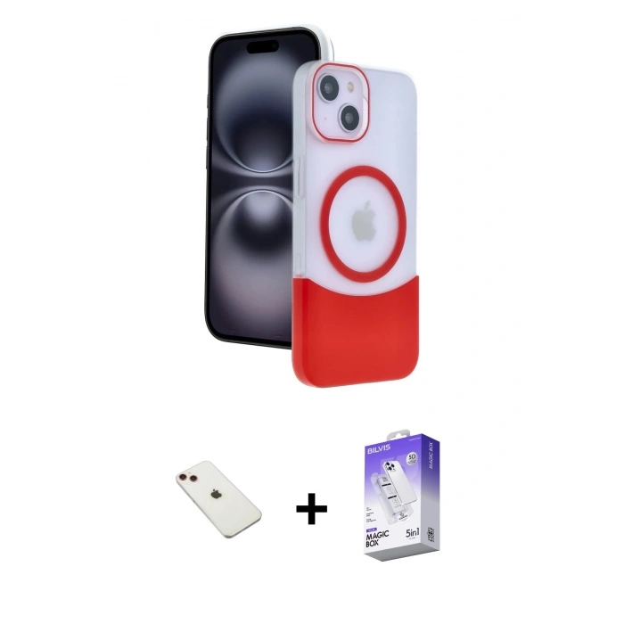 MARSİLYAN™- iPhone 14 Kılıf Kozmos Form Özel Seri - Siyah Bilvis 5in1 3D Magic Cam Ekran Koruyucu + Diamond Kamera Lens - KI