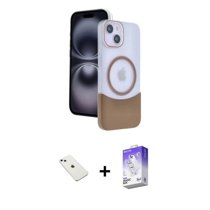 MARSİLYAN™- iPhone 14 Kılıf Kozmos Form Özel Seri - Siyah Bilvis 5in1 3D Magic Cam Ekran Koruyucu + Diamond Kamera Lens - PE
