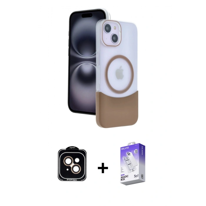 MARSİLYAN™- iPhone 14 Kılıf Kozmos Form Özel Seri - Siyah Bilvis 5in1 3D Magic Cam Ekran Koruyucu + PVD Metal Kamera Lens - TU