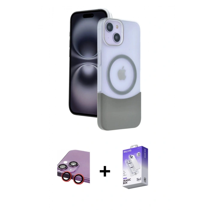 MARSİLYAN™- iPhone 14 Kılıf Kozmos Form Özel Seri - Siyah Bilvis 5in1 3D Magic Cam Ekran Koruyucu + Raze Metal Kamera Lens - KI