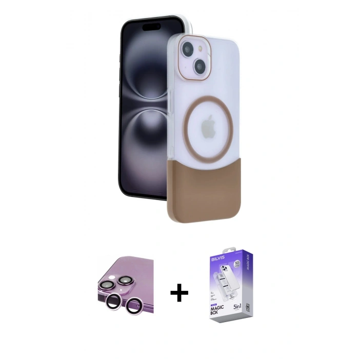 MARSİLYAN™- iPhone 14 Kılıf Kozmos Form Özel Seri - Siyah Bilvis 5in1 3D Magic Cam Ekran Koruyucu + Raze Metal Kamera Lens - MR